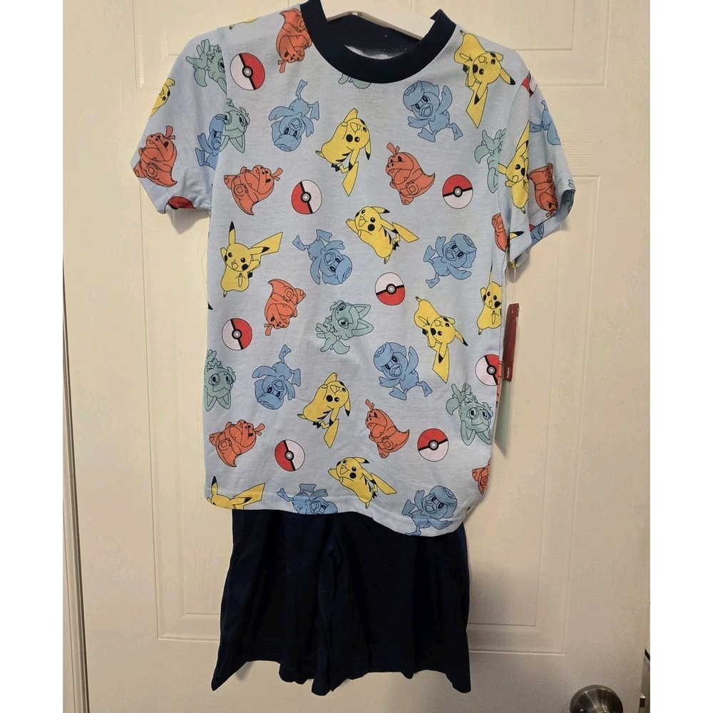 NWT! POKEMON 2 pc Pajamas Set Boys/ Girl MED (8-10) PIKACHU Tee Shirt & Shorts
